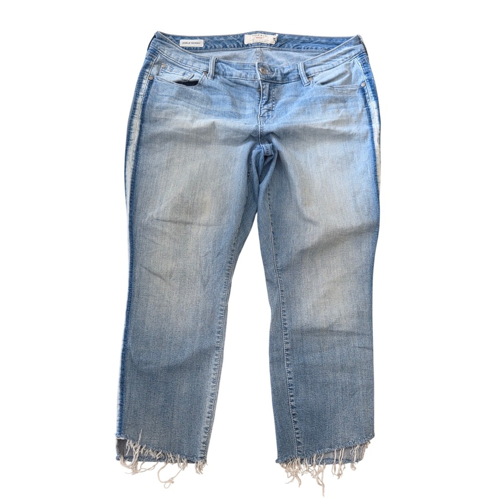 Torrid Ankle Skinny Jeans Light Wash Side Stripe Frayed Hem 16R Distressed